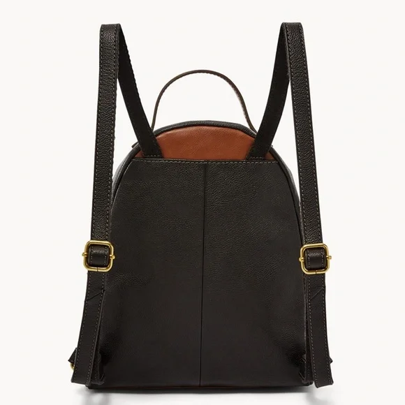 Fossil Felicity Backpack Black Pebbled Leather Brown Top Handle Mini Bag - Picture 2 of 16